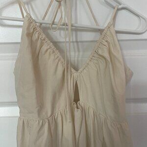 V Neck Draw String Detail Dress, Ivory